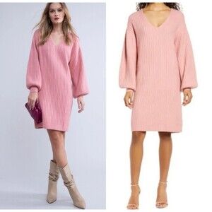 Rachel Parcell Oversized Ribbed Sweater Dress In Pink Sz M New